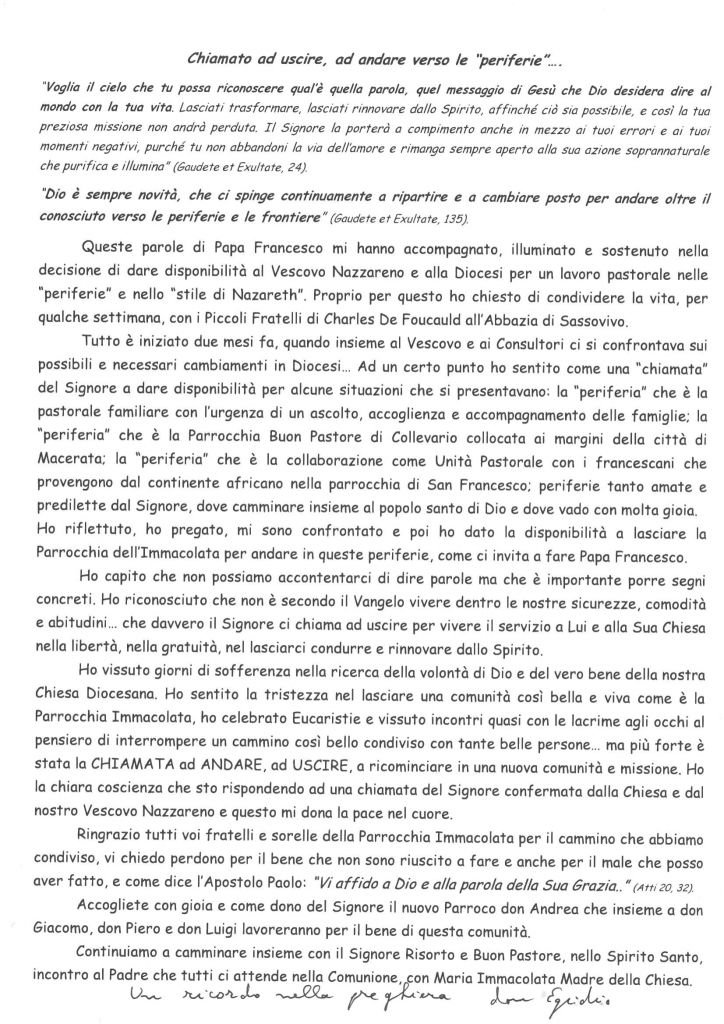 Saluto don Egidio